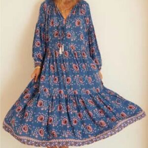 Natalie Martin Blue and Pink Floral Long Sleeve Dress